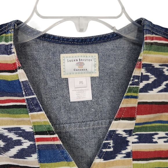 VTG 90s WOMEN DENIM VEST SZ S P AZTEC BOHO WESTERN FESTIVAL SOUTHWEST Y2K EUC - Picture 2 of 6